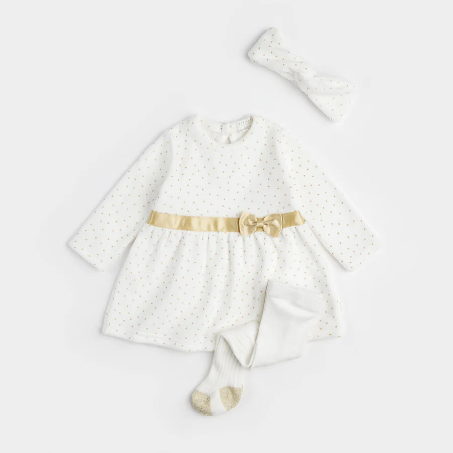 Petit Lem - Velour 3pc Dress Set - Golden Dots Pattern