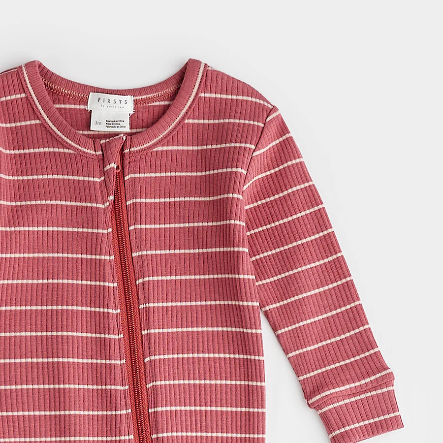 Petit Lem - Striped Modal Rib Sleeper - Raspberry