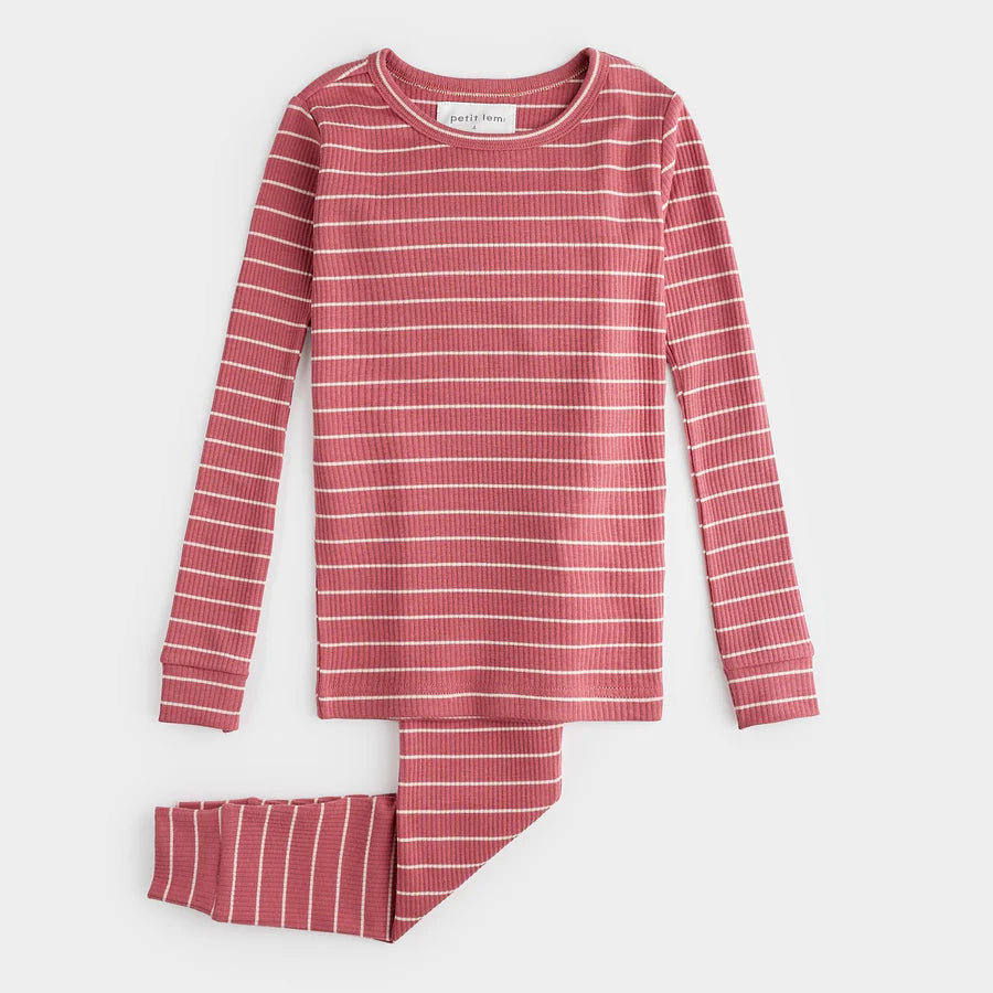 Petit Lem - Striped Modal Rib Pajamas - Raspberry