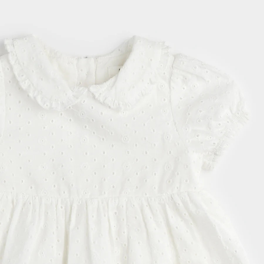 Petit Lem - 3 pc Eyelet Dress and Tights Set - White