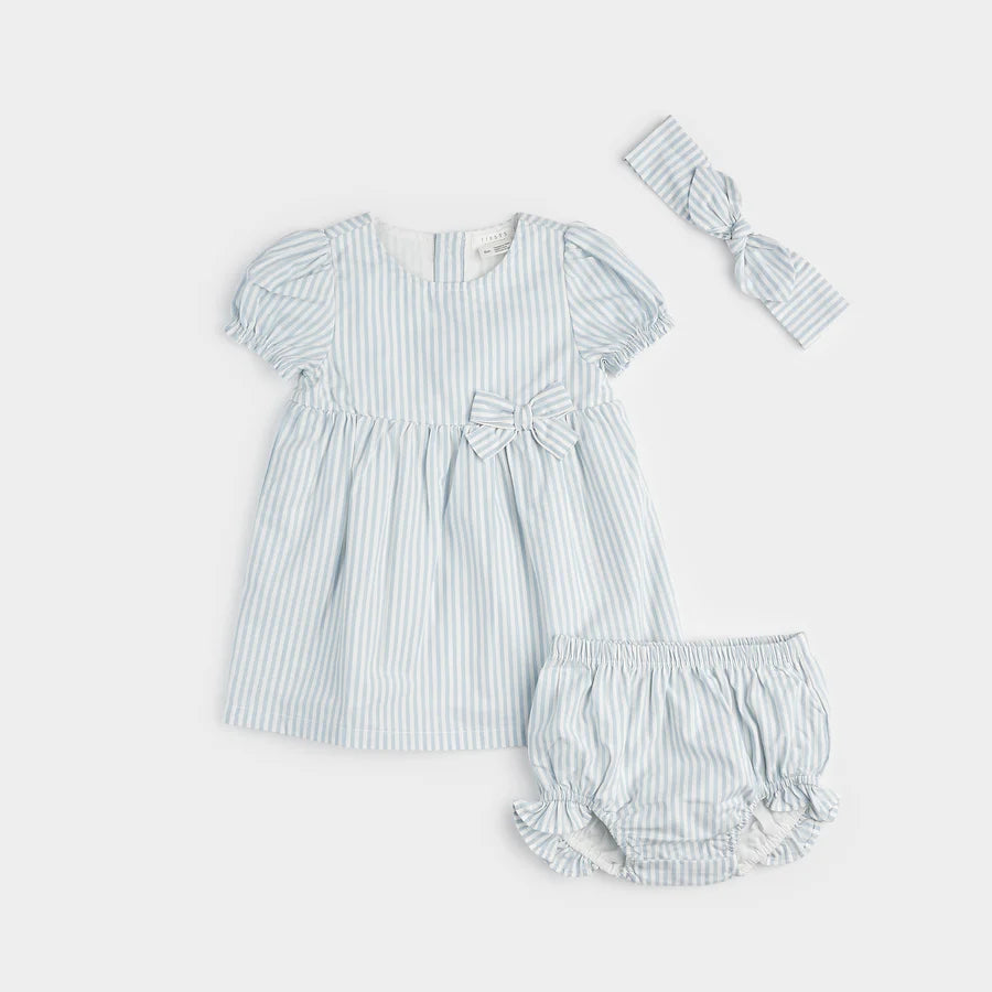Petit Lem - 3 pc Striped Woven Dress Set - Celestial Blue