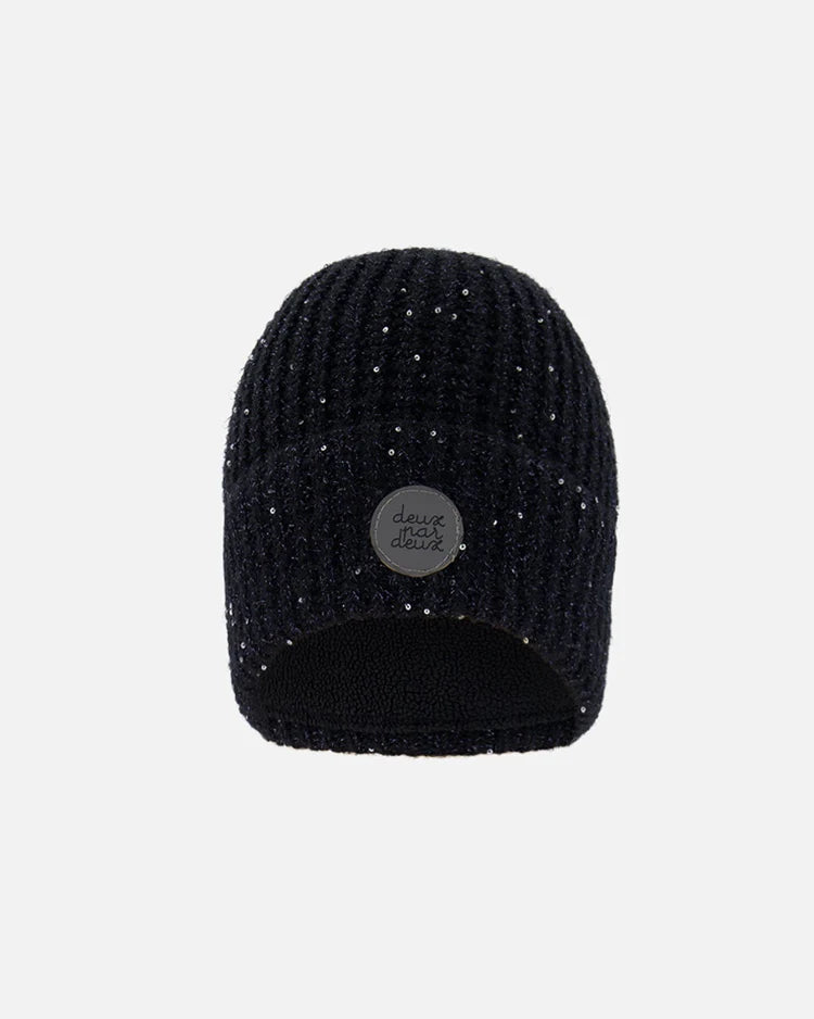 Deux Par Deux - Sequined Knitted Hat - Black
