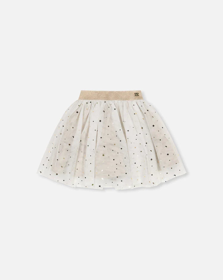 Deux Par Deux - Glittering Tulle Skirt - Off White