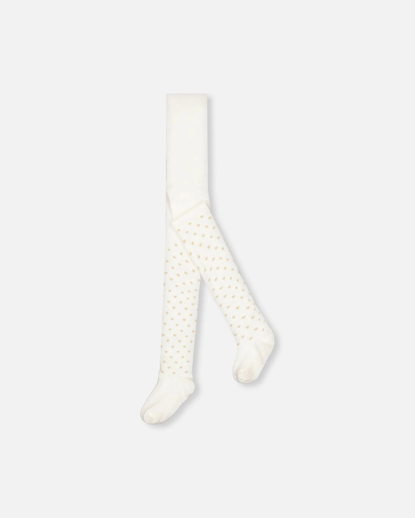 Deux Par Deux - Pattern Tights - Off White with Gold Hearts