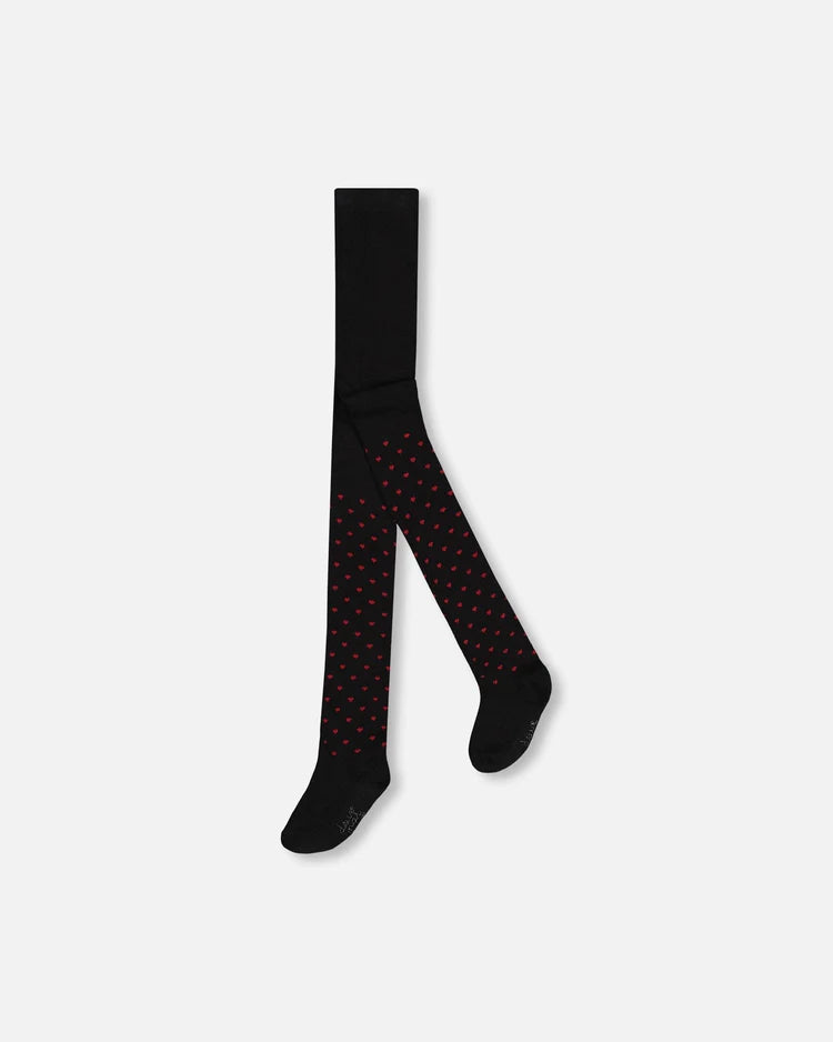 Deux Par Deux - Tights - Black with Red Hearts