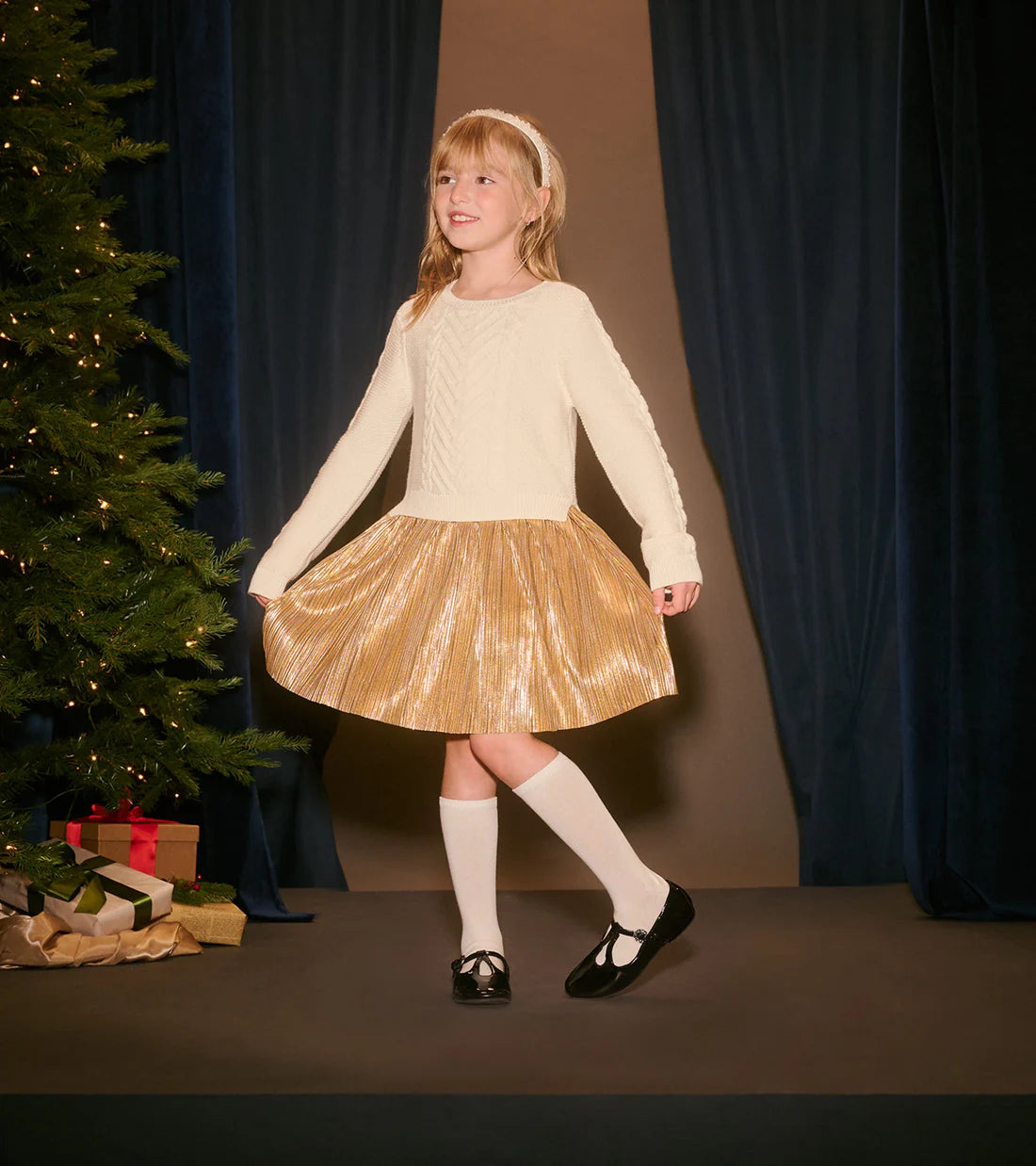 Hatley - Holiday Mixed Media Dress - Gold