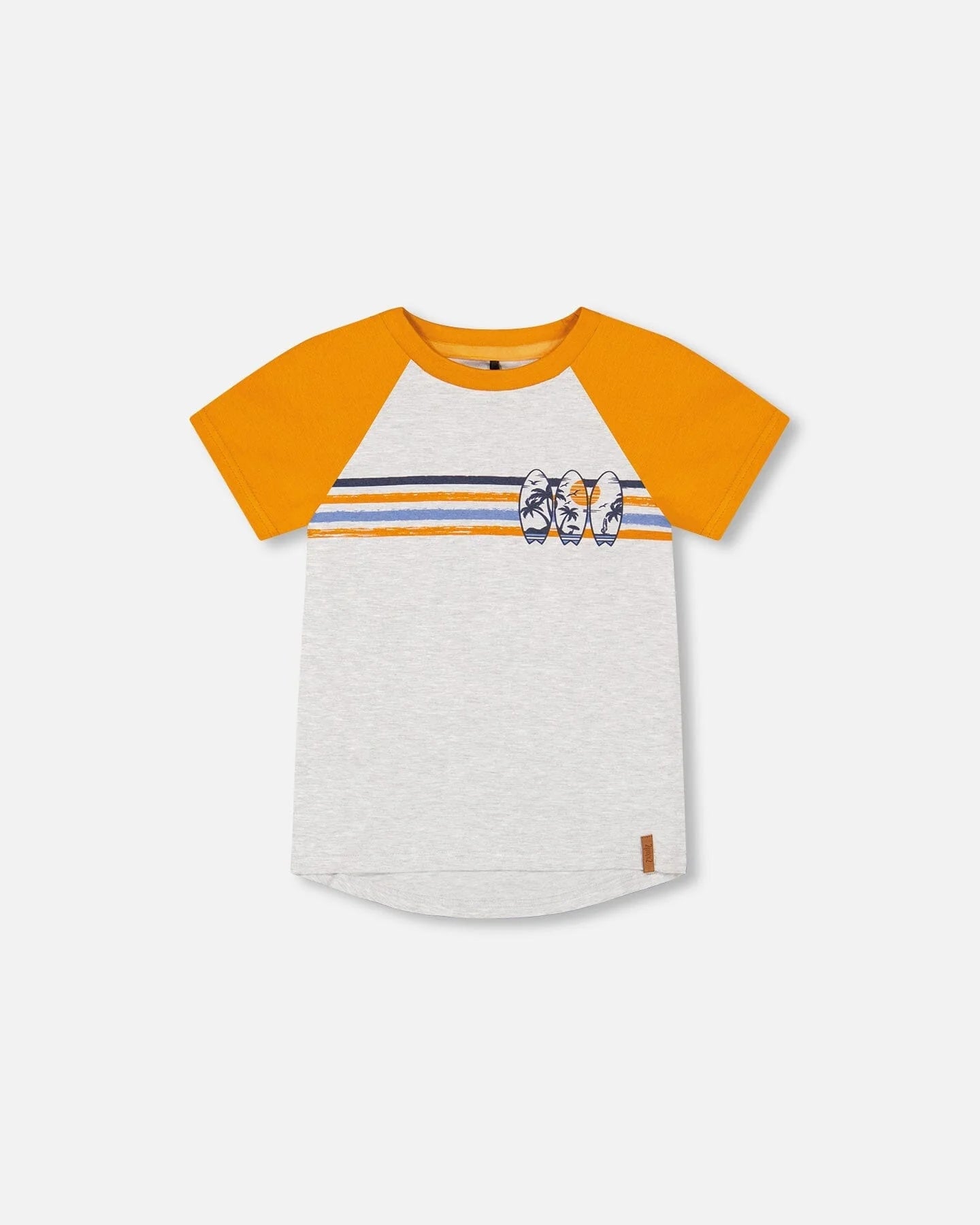 Deux Par Deux - Organic Cotton Raglan T-Shirt - Light Gray Mix & Orange