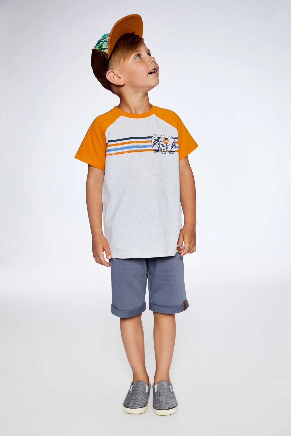 Deux Par Deux - Organic Cotton Raglan T-Shirt - Light Gray Mix & Orange