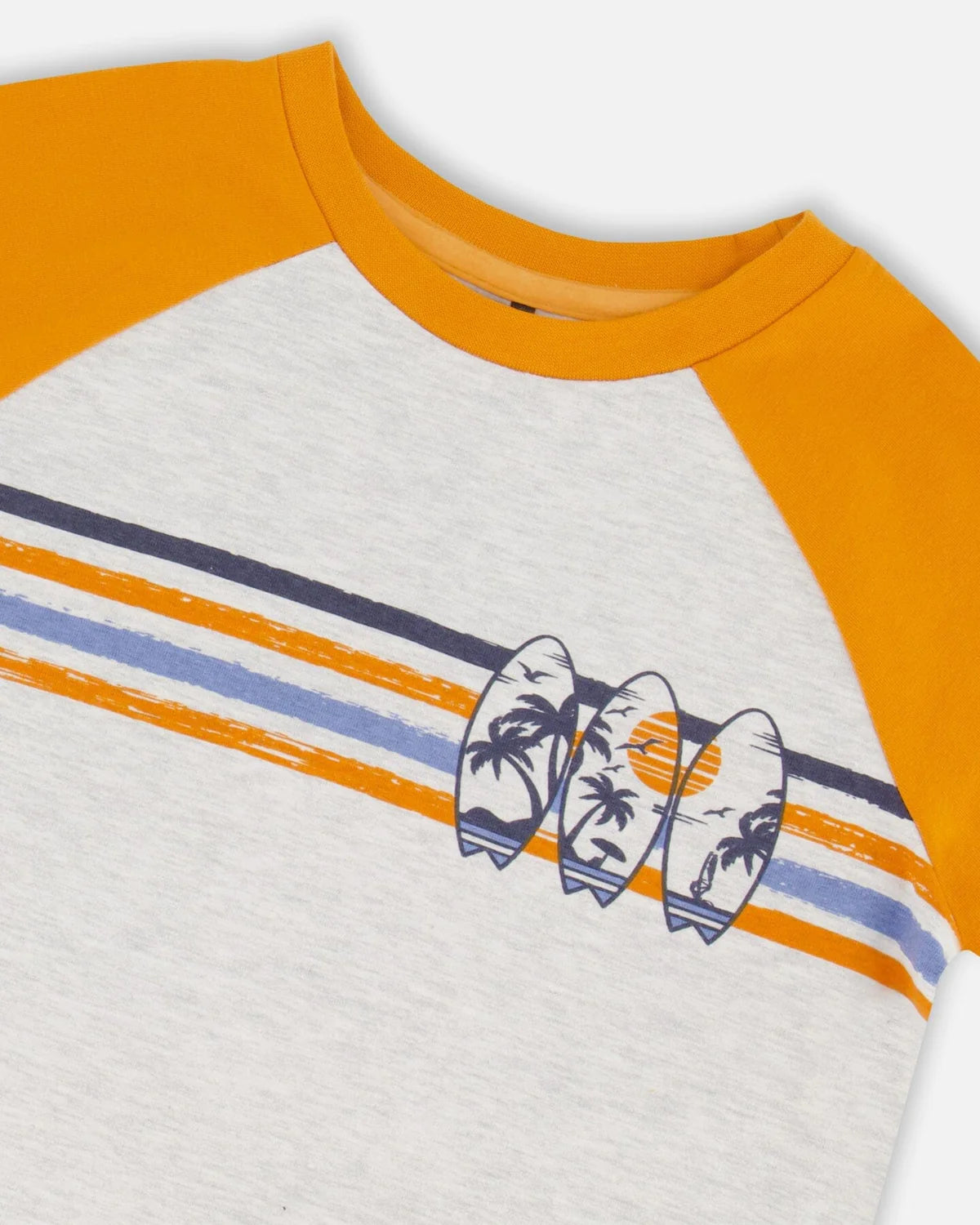 Deux Par Deux - Organic Cotton Raglan T-Shirt - Light Gray Mix & Orange