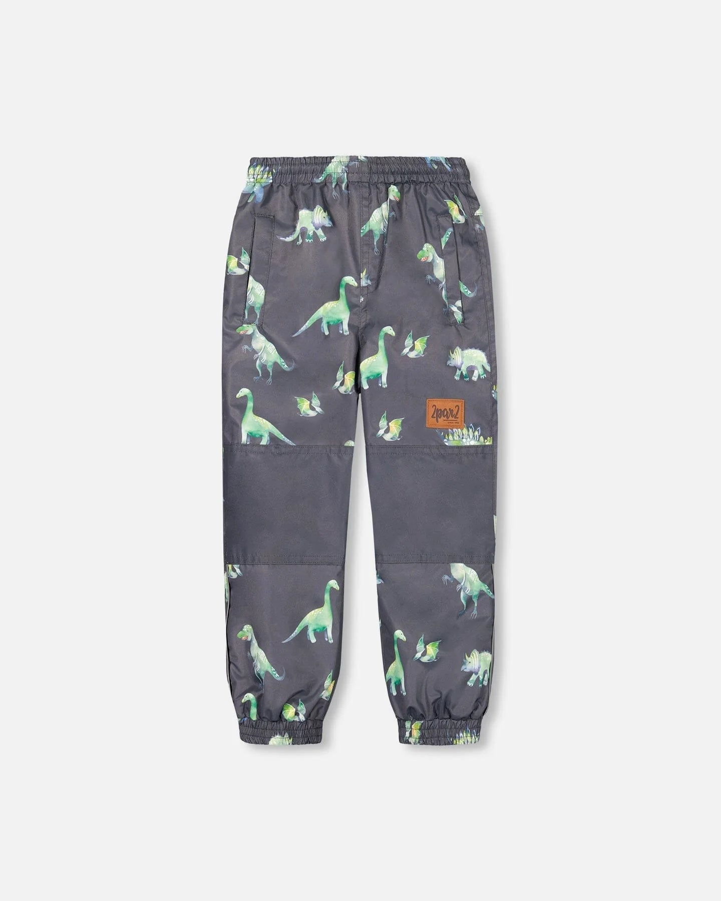 Deux Par Deux - Mid Season Two Piece Coat And Pant Set - Grey Printed Dinosaurs