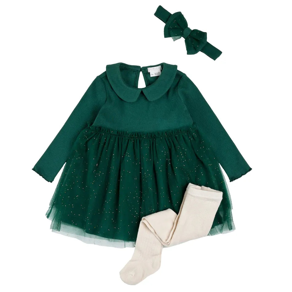 Petit Lem - 3 pc Ribbed Dress - Pine Green