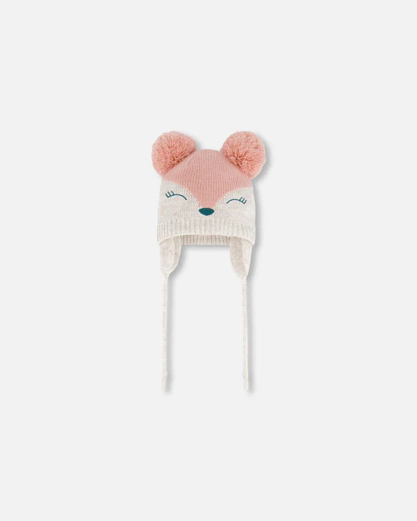 Deux Par Deux - Knit Hat With Ears - Light Pink Deer Face