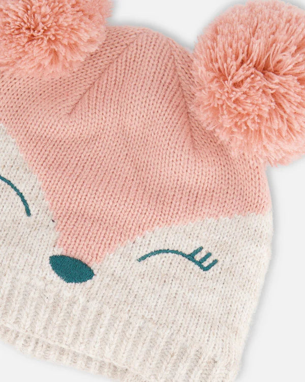 Deux Par Deux - Knit Hat With Ears - Light Pink Deer Face