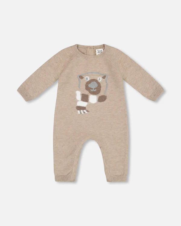 Deux par Deux - Knitted Jacquard Jumpsuit - Bear Sand