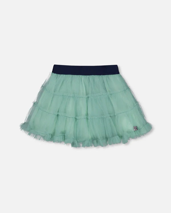 Deux Par Deux - Mesh Skirt With Frills - Turquoise