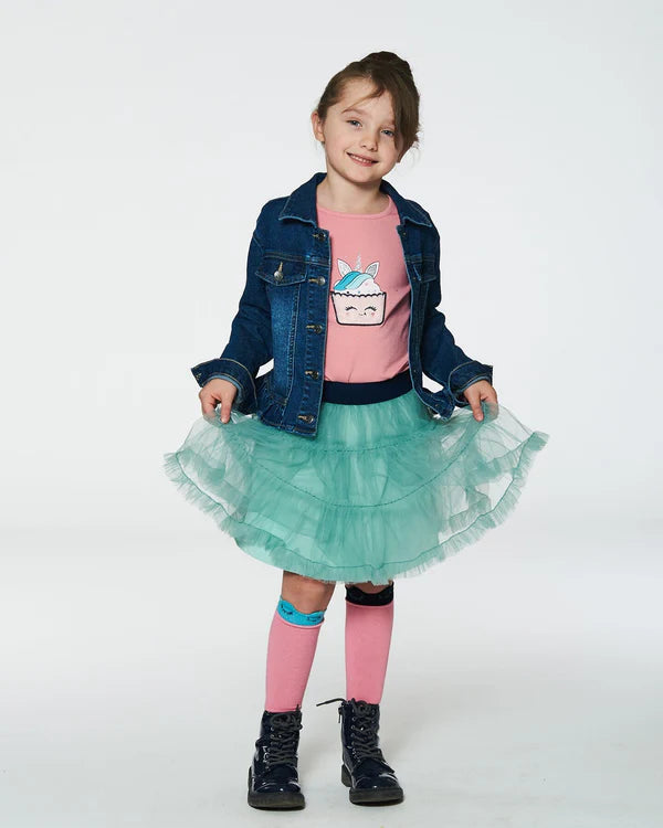 Deux Par Deux - Mesh Skirt With Frills - Turquoise