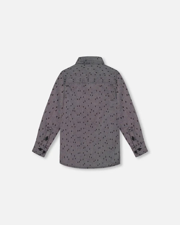 Deux par Deux - Printed Pine Chambray Shirt With Bow Tie - Gray