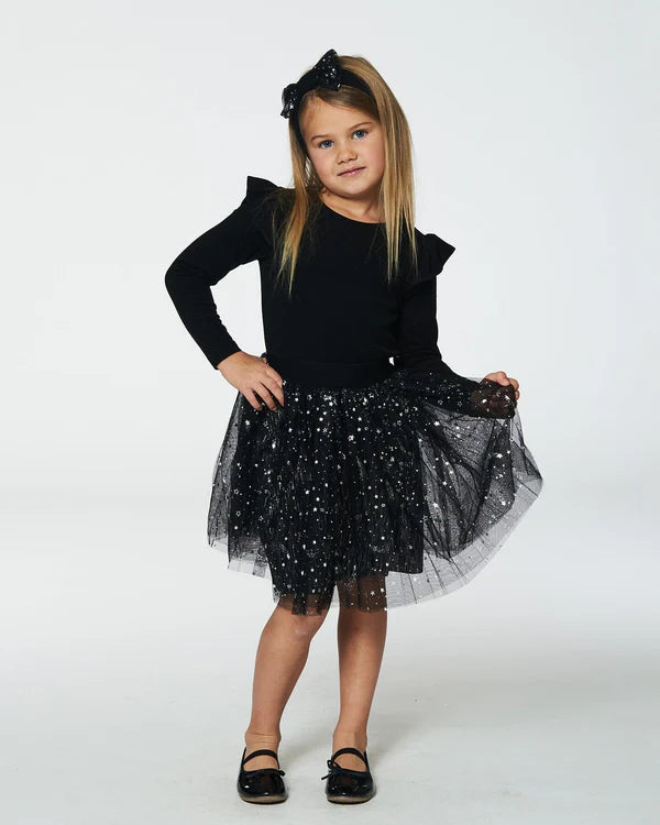 Deux par Deux - Long Sleeve Dress With Glittering Tulle Skirt - Black