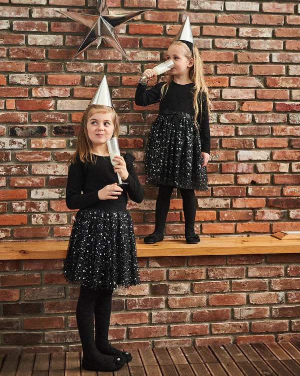 Deux par Deux - Long Sleeve Dress With Glittering Tulle Skirt - Black