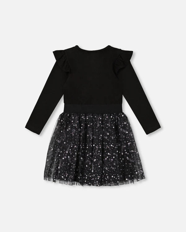 Deux par Deux - Long Sleeve Dress With Glittering Tulle Skirt - Black