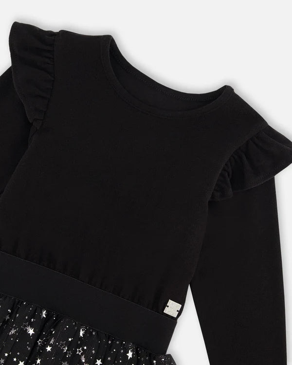 Deux par Deux - Long Sleeve Dress With Glittering Tulle Skirt - Black