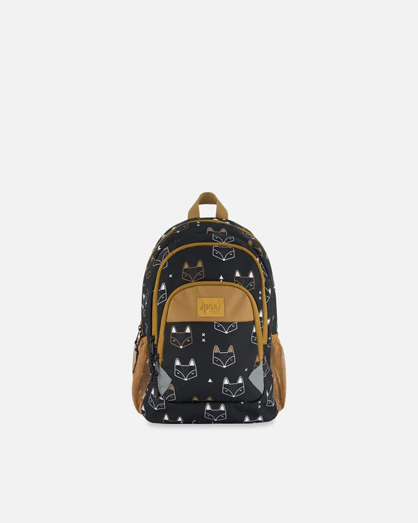 Deux Par Deux - Toddler Backpack - Black Printed Fox