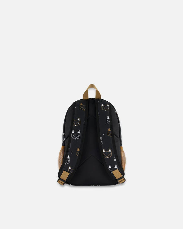 Deux Par Deux - Toddler Backpack - Black Printed Fox