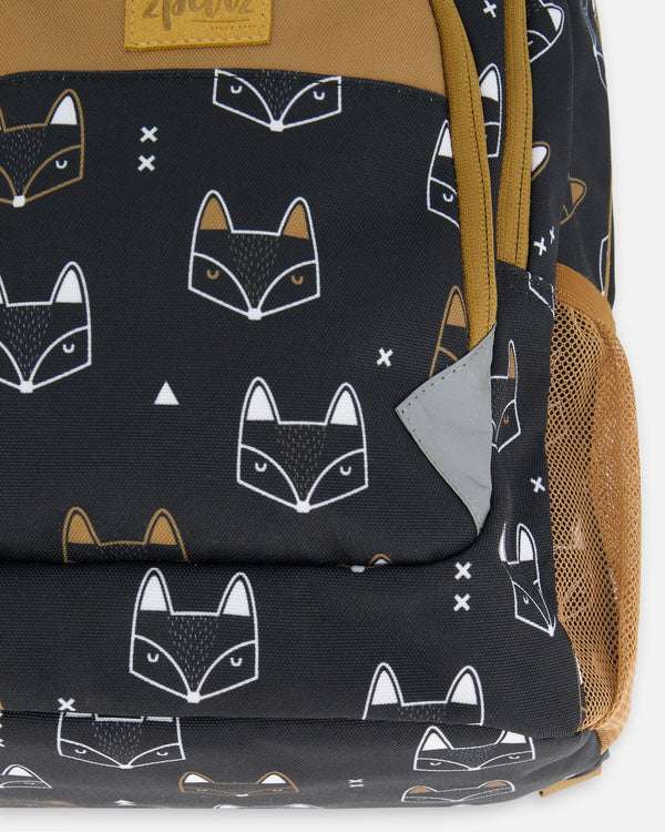 Deux Par Deux - Toddler Backpack - Black Printed Fox