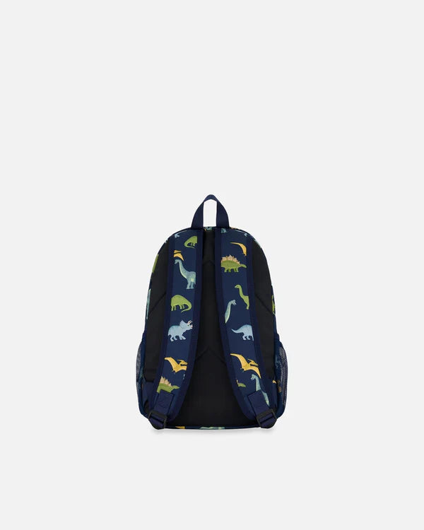 Deux Par Deux - Toddler Backpack - Navy Blue Printed Dinosaurs