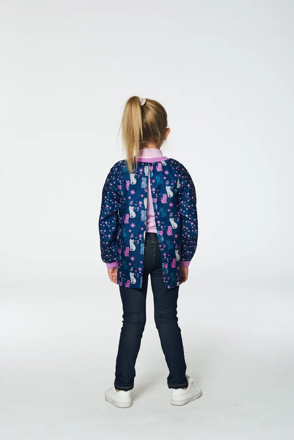 Deux Par Deux - Artist Apron - Navy Blue Printed Kitten