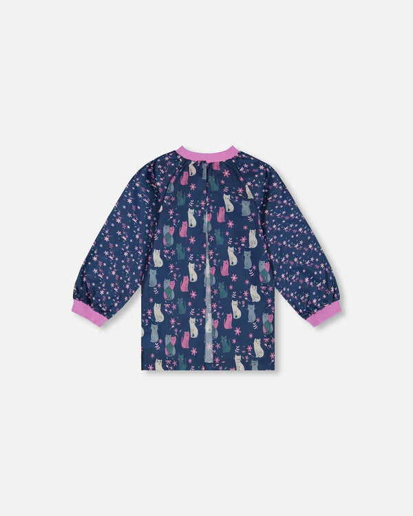 Deux Par Deux - Artist Apron - Navy Blue Printed Kitten