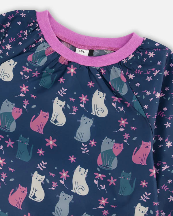 Deux Par Deux - Artist Apron - Navy Blue Printed Kitten