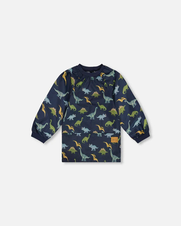 Deux Par Deux - Artist Apron - Navy Blue Printed Dinosaurs