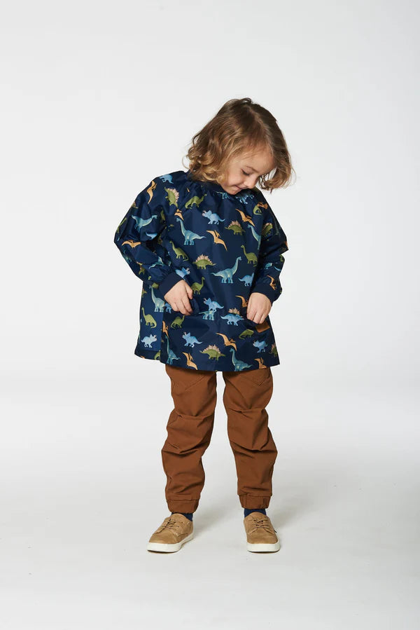 Deux Par Deux - Artist Apron - Navy Blue Printed Dinosaurs