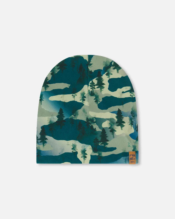 Deux Par Deux - Printed Beanie Hat - Forest Green With Black Pines