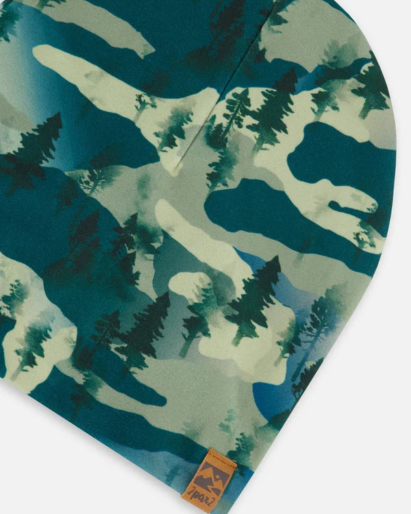 Deux Par Deux - Printed Beanie Hat - Forest Green With Black Pines