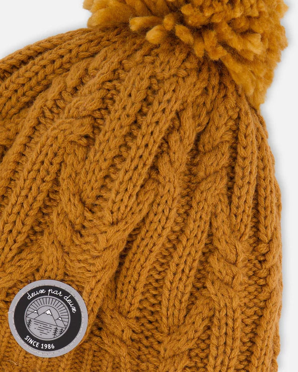 Deux Par Deux - Peruvian Knit Hat with Pompom - Brown Sugar