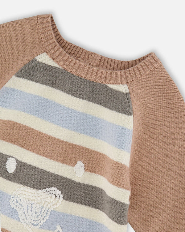 Deux par Deux - Knitted Romper - Blue And Green Stripes