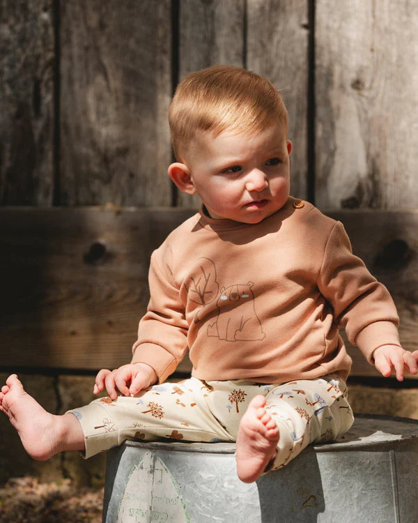 Deux Par Deux - Long Sleeve Top & Pant Set - Beige Tree Print