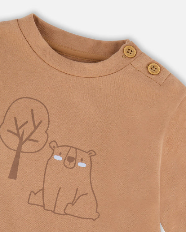 Deux Par Deux - Long Sleeve Top & Pant Set - Beige Tree Print