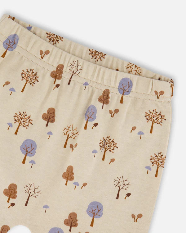 Deux Par Deux - Long Sleeve Top & Pant Set - Beige Tree Print