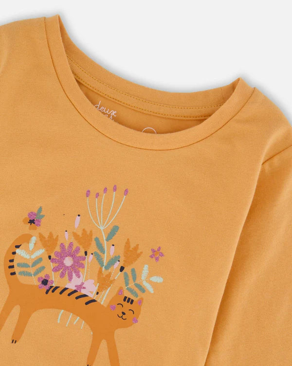 Deux Par Deux - Long Sleeve T-shirt - Golden Yellow with Cat