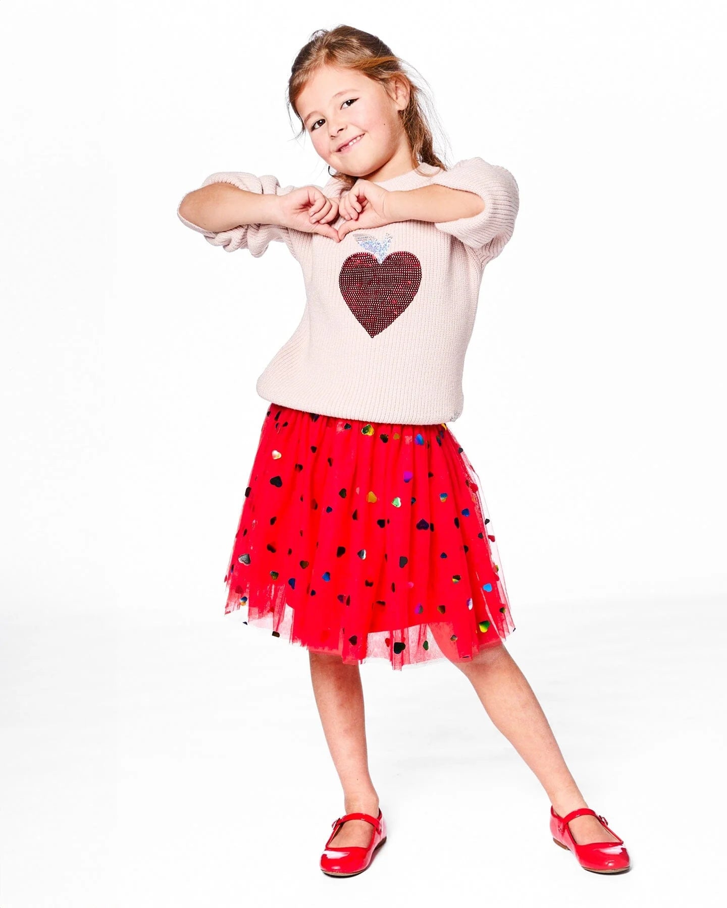 Deux Par Deux - Knit Sweater with Heart Sequins - Pink