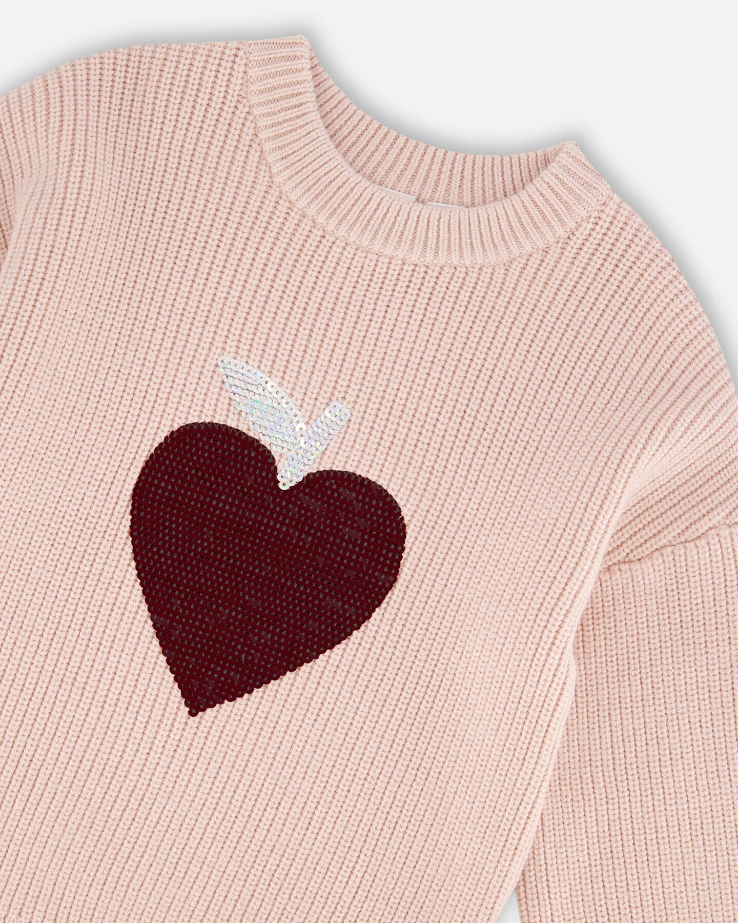 Deux Par Deux - Knit Sweater with Heart Sequins - Pink
