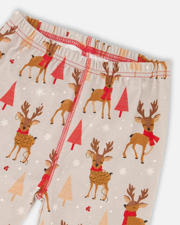 Deux Par Deux - Organic Cotton Pajamas - Beige Reindeer