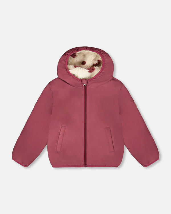 Deux Par Deux - Reversible Mid-Season Sherpa Jacket - Burgundy Heart