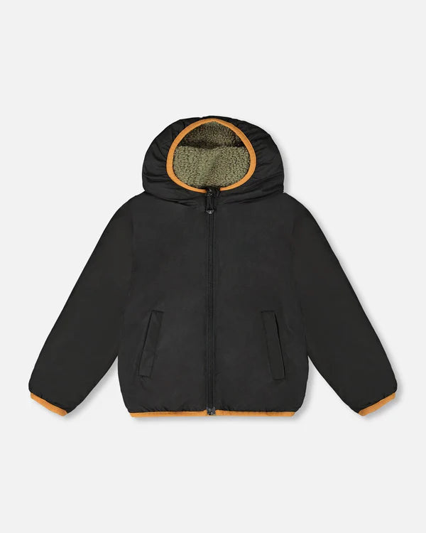Deux Par Deux - Reversible Mid-Season Sherpa Jacket - Khaki