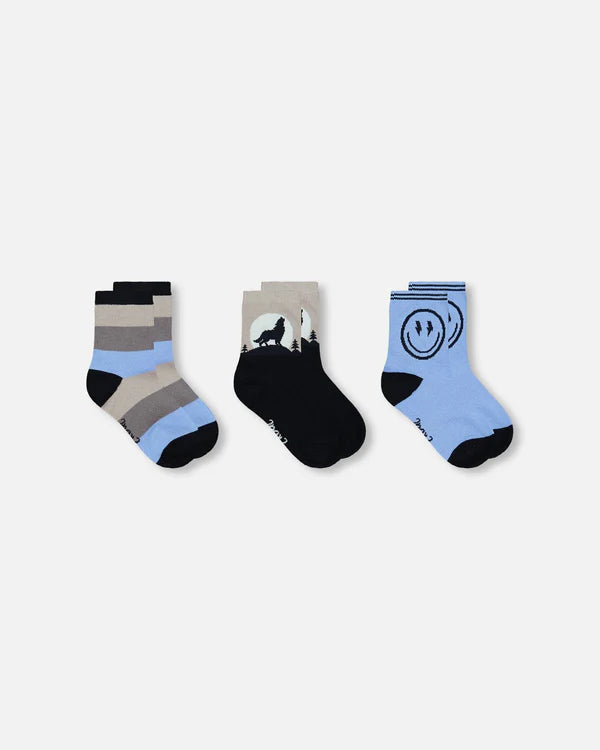 Deux Par Deux - 3 pck Knit Socks - Blue