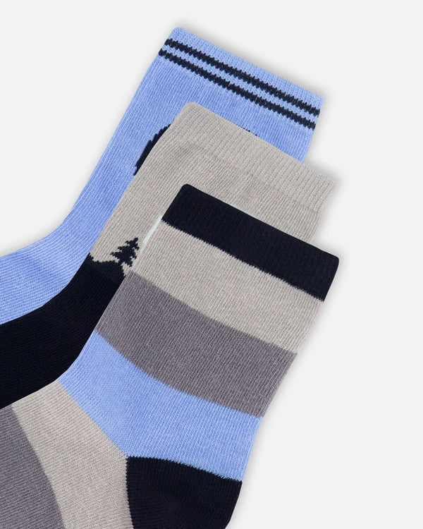 Deux Par Deux - 3 pck Knit Socks - Blue