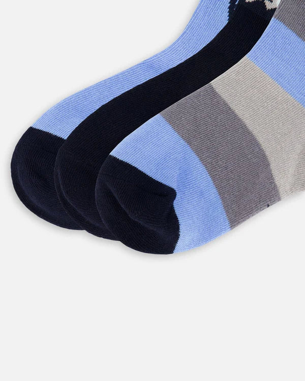 Deux Par Deux - 3 pck Knit Socks - Blue